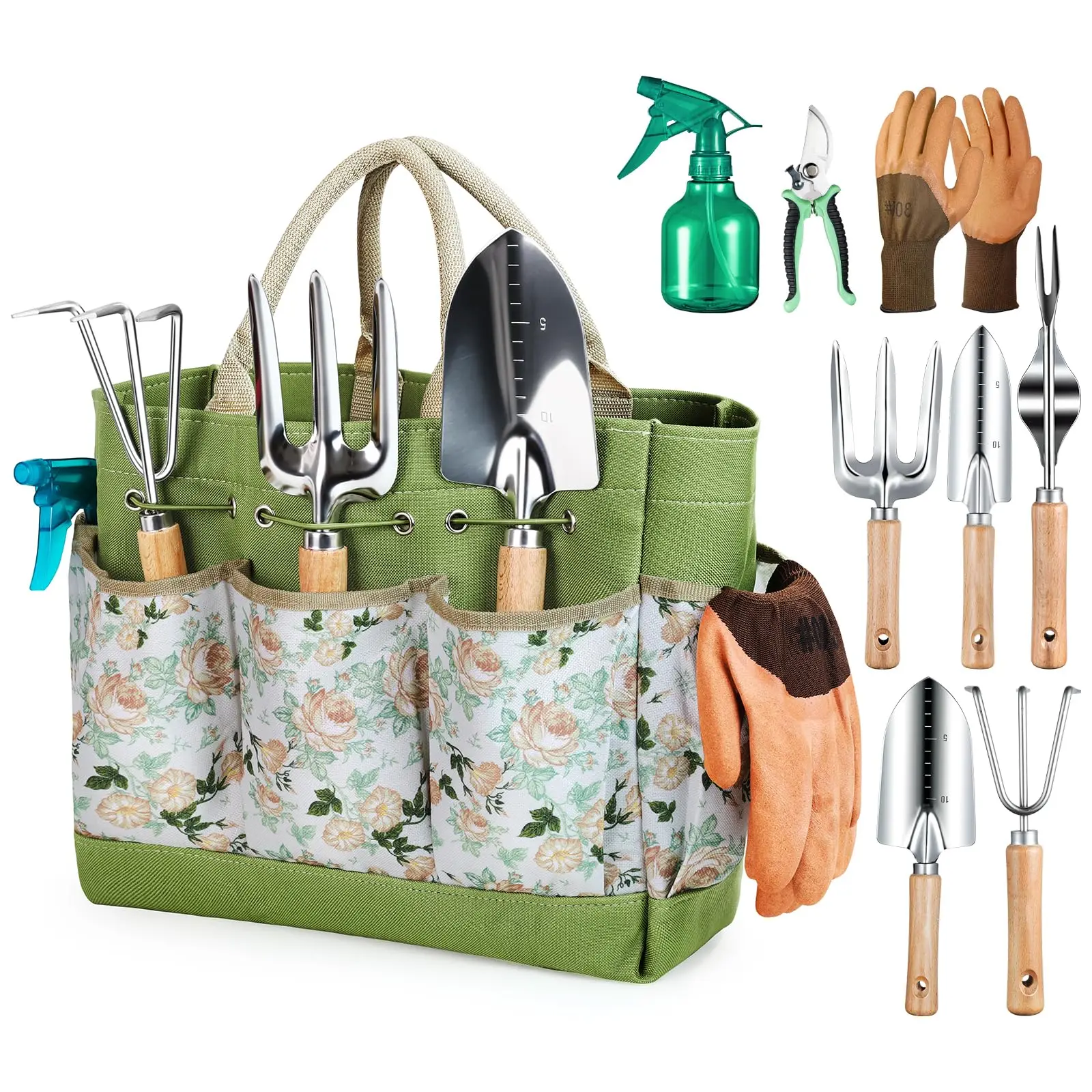 Spade Digging Fork - 9-delige roestvrijstalen tuinhandgereedschapset – voor graven,