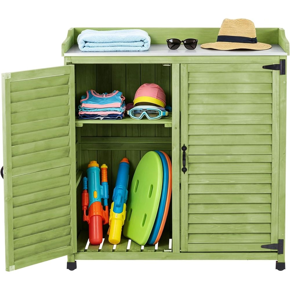 Gardening Tools Toolstation - Buitenpotplantenbank met metalen werkblad, waterdichte tuinopbergkast,